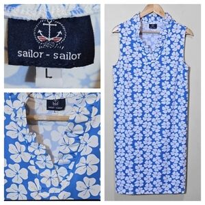 Sailor Sailor Floral Hawaiian Dress Ruffle Collar Size L Nautical Beach Vacation